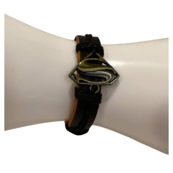 Superman superwoman sign Leather  Cord Adjustable Bracelet Black  Brown Unisex - Picture 2 of 7